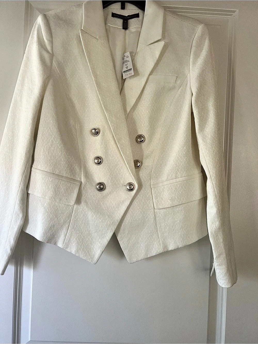 White House Black Market Jacquard Peplum Blazer in Ecru Size 10 NWT
